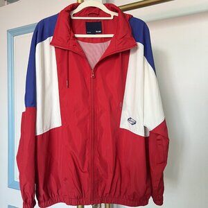 Red, blue and white colorblock casual jacket